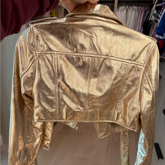 Real LEATHER gold cropped moto jacket - Picture 3 of 3